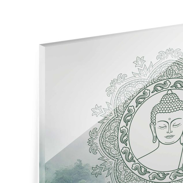 Glass prints spiritual Buddha Mandala In Fog