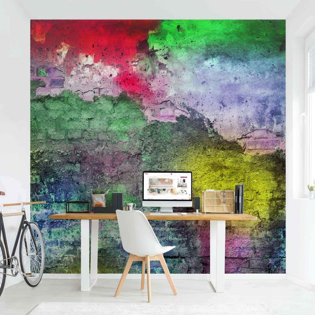 Wallpapers natural stone Colourful Sprayed Old Brick Wall