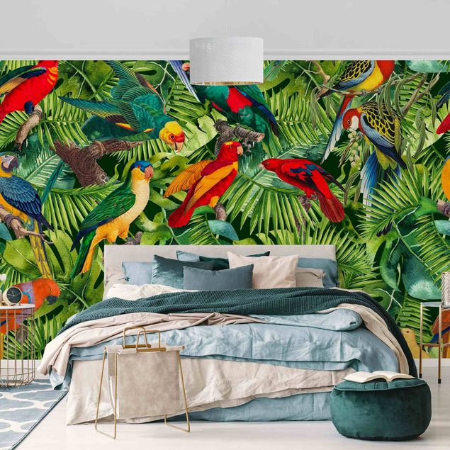 Wallpapers flower Colourful Collage - Parrots In The Jungle