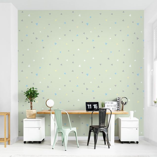 Modern wallpaper designs Colourful Drawn Pastel Triangles On Green