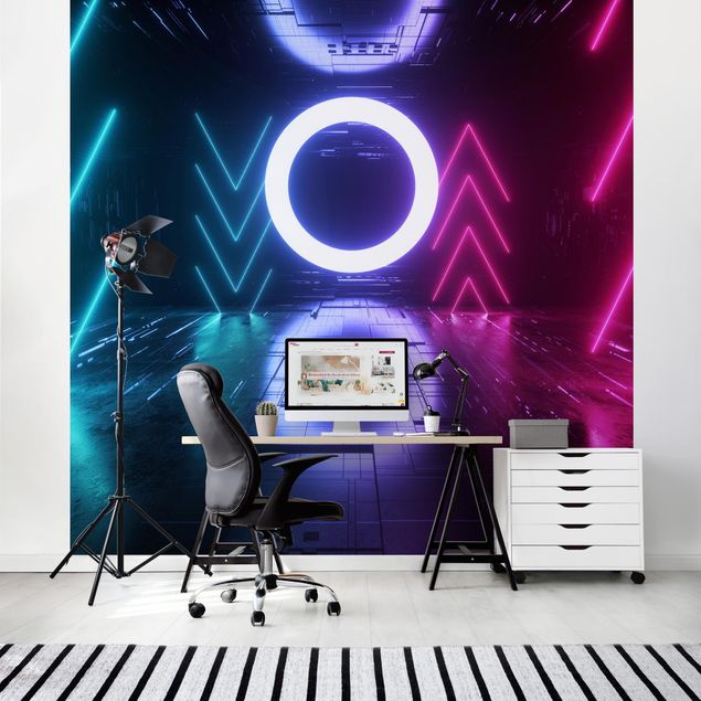 blue wall mural Colourful Neon Lights