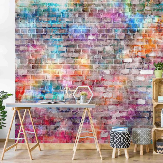 Wallpapers brick Colourful Shabby Brick Wall