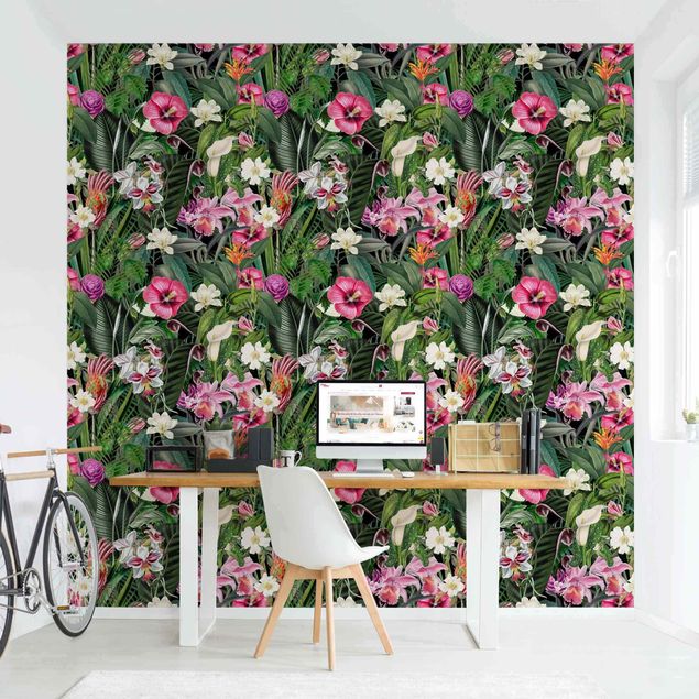 Modern wallpaper designs Colourful Tropical Flowers Collage