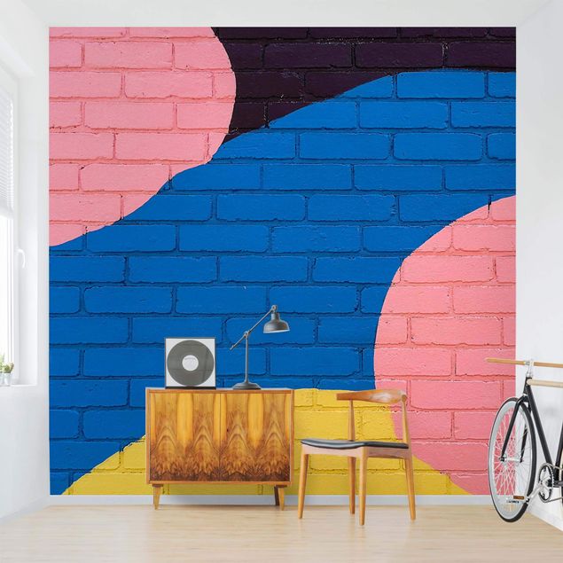Wallpapers modern Colourful Brick Wall In Blue And Pink