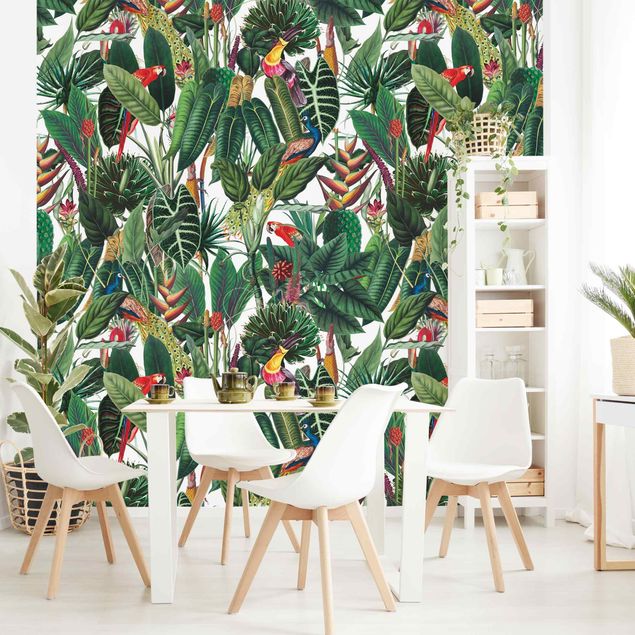 Floral wallpaper Colourful Tropical Rainforest Pattern