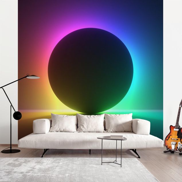Adhesive wallpaper Colourful Neon Light With Circle