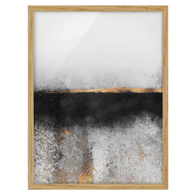 Modern art prints Abstract Golden Horizon Black And White