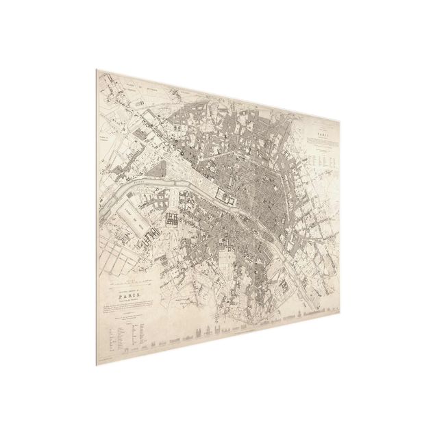 Glass prints architecture and skylines Vintage Map Paris