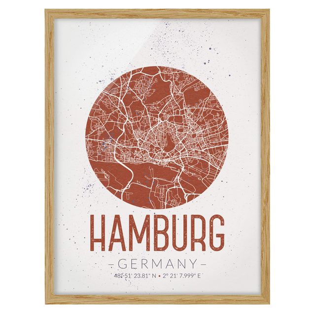 Framed quotes Hamburg City Map - Retro