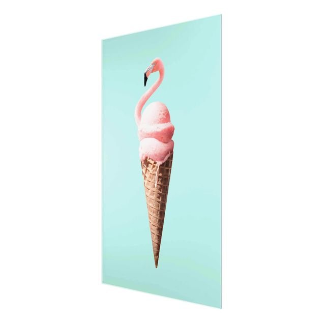 Turquoise canvas wall art Ice Cream Cone With Flamingo