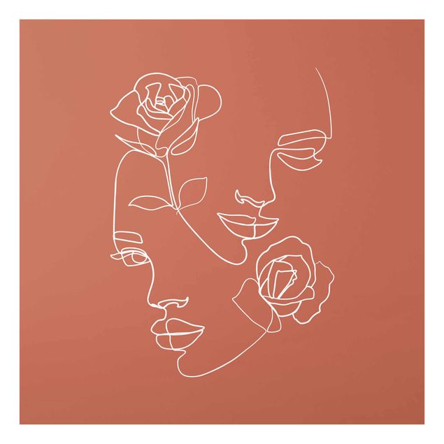 Glass prints flower Line Art Faces Women Roses Copper