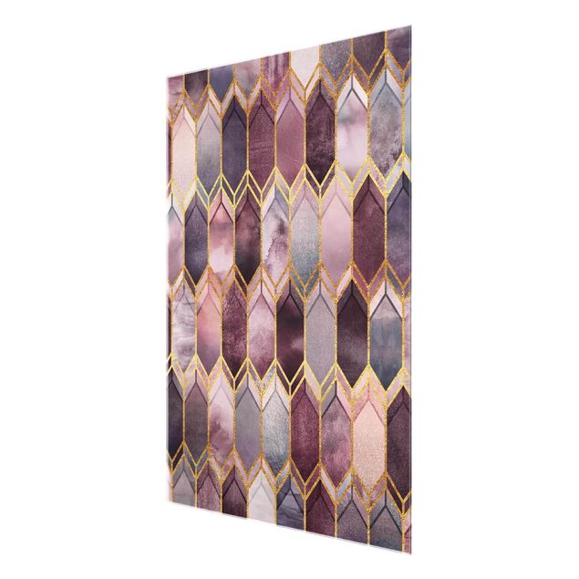 Pink wall art Stained Glass Geometric Rose Gold