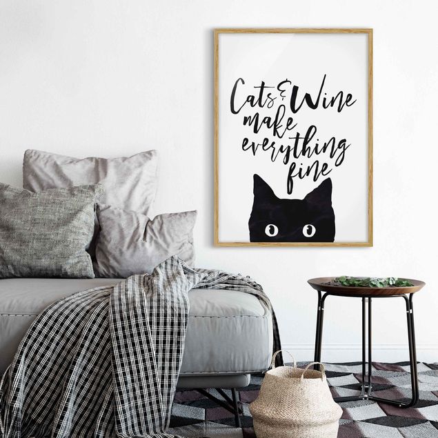 Animal wall art Cats And Wine make Everything Fine