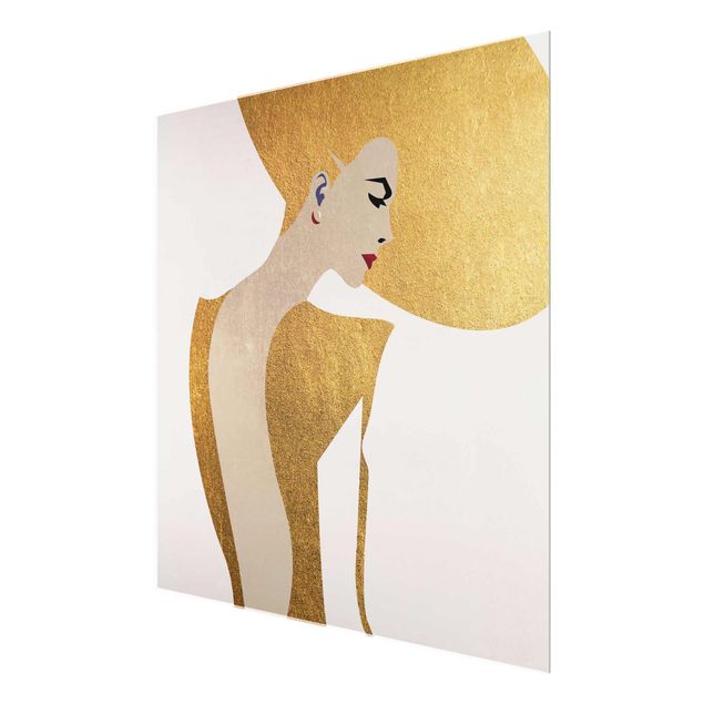 Glas Magnetboard Lady With Hat Golden