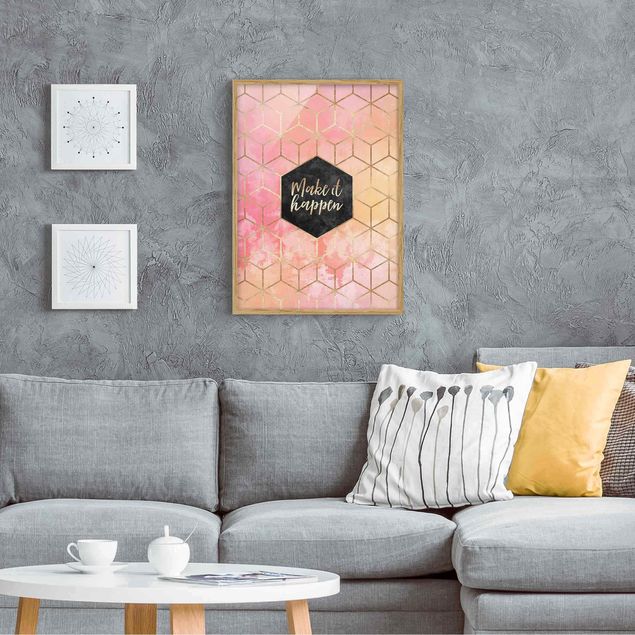 Framed quotes Make It Happen Geometry Pastel