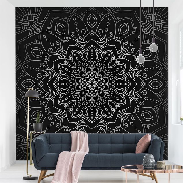 Wallpapers patterns Mandala Flower Pattern Silver Black
