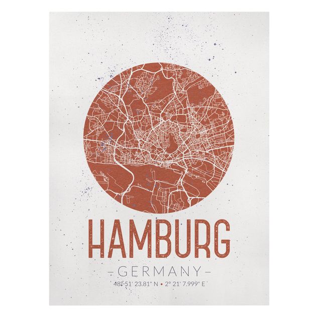 Canvas prints maps Hamburg City Map - Retro