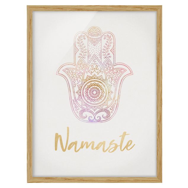 Prints mandala Hamsa Hand Illustration Namaste Gold Light Pink