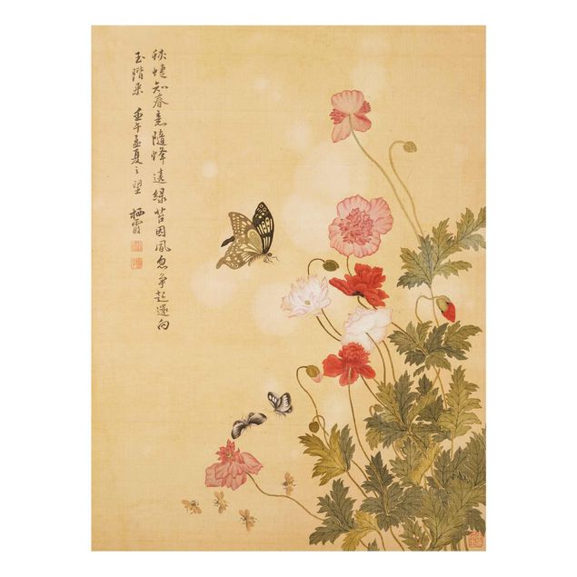 Poppy print Yuanyu Ma - Poppy Flower And Butterfly