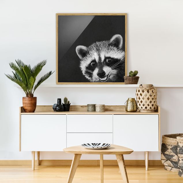 Art prints Illustration Racoon Black And White Painting