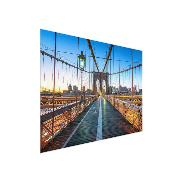 Glass prints architecture and skylines Dawn On The Brooklyn Bridge