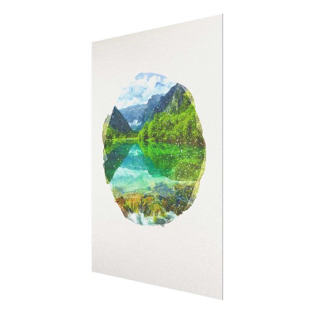 Glass prints landscape WaterColours - Mountain Lake With Mirroring