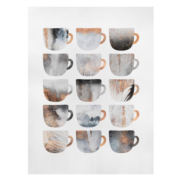 Coffee wall print Grey Coffee Mugs With Gold