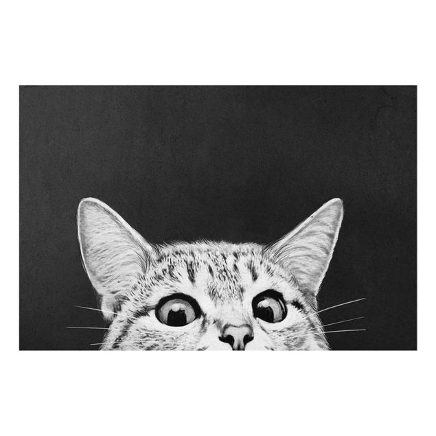 Glass prints black and white Illustration Cat Black And White Drawing