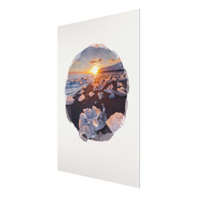 Glass prints landscape WaterColours - Chunks Of Ice On The Beach Iceland