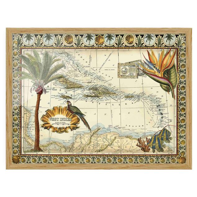 Prints maps Vintage Tropical Map West Indies