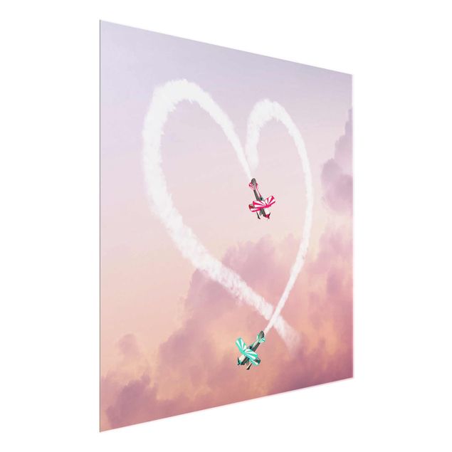 Pink wall art Heart With Airplanes