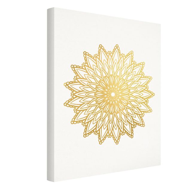 Spiritual canvas wall art Mandala Sun Illustration White Gold