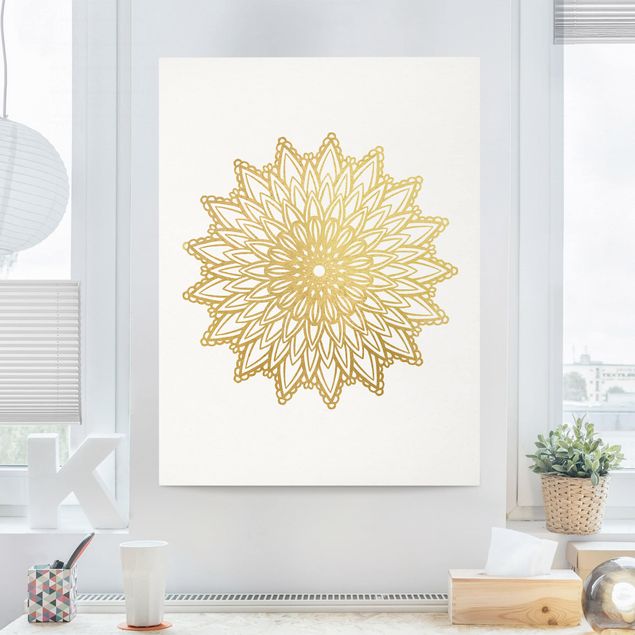 Kitchen Mandala Sun Illustration White Gold