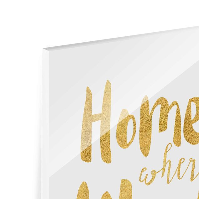Glas Magnettafel Home Is Where Life Begins Gold