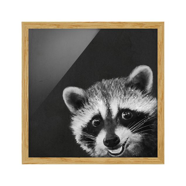 Prints animals Illustration Racoon Black And White Painting