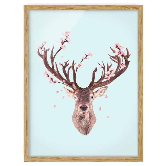 Prints animals Deer With Cherry Blossoms