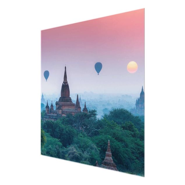 Green art prints Hot-Air Balloon Above Temple Complex