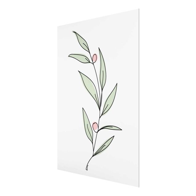Green canvas wall art Branch With Berries Line Art