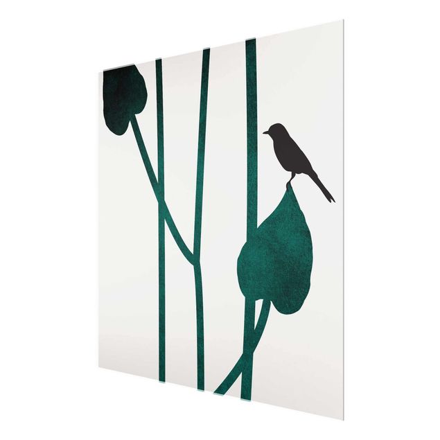 Green canvas wall art Graphical Plant World - Bird On Leaf