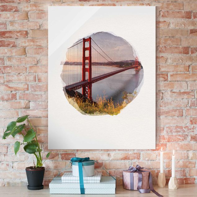 Glass print - WaterColours - Golden Gate Bridge In San Francisco
