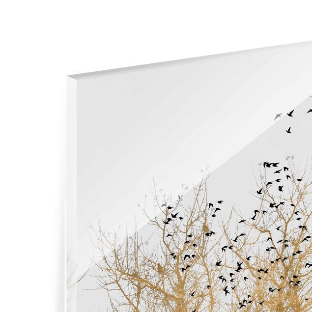 Prints Flock Of Birds In Front Of Golden Tree