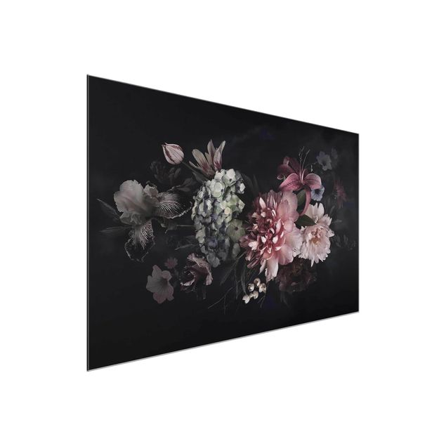 Glass prints flower Flowers With Fog On Black