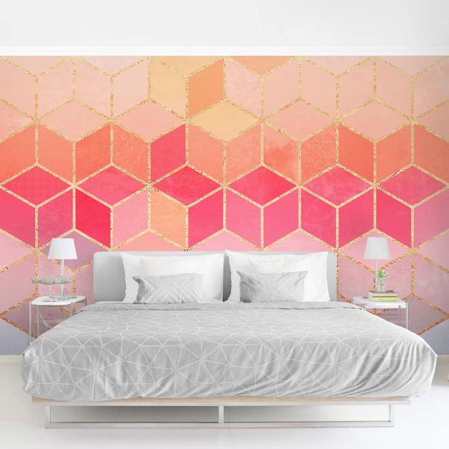 Contemporary wallpaper Colourful Pastel Golden Geometrie
