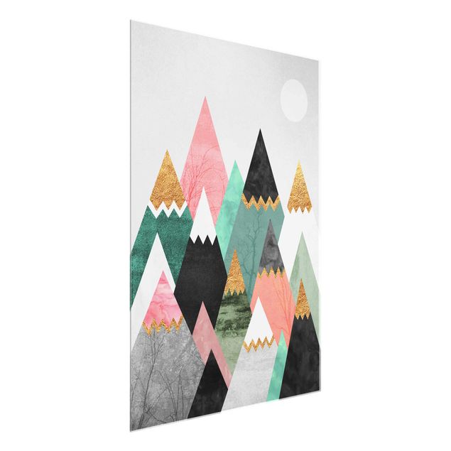 Glass prints mountain Triangular Mountains With Gold Tips