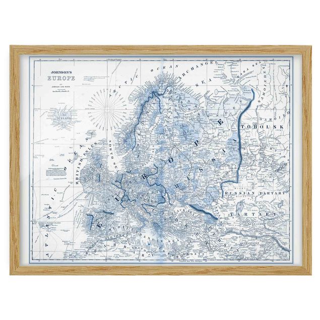 World map pictures framed Map In Blue Tones - Europe