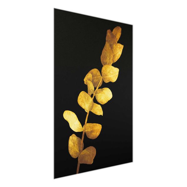 Flower print Gold - Eucalyptus On Black