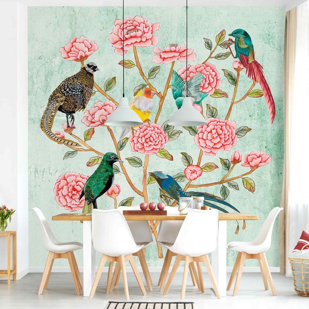 Wallpapers flower Chinoiserie Collage In Mint II