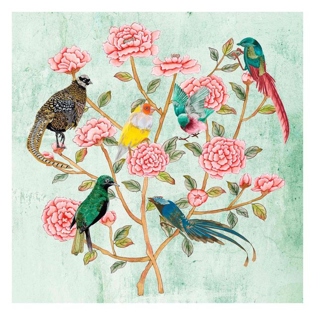 Aesthetic vintage wallpaper Chinoiserie Collage In Mint II