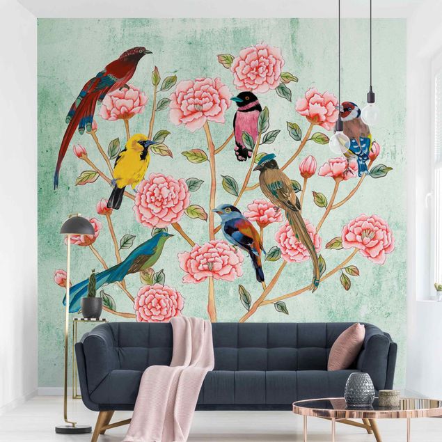 Wallpapers flower Chinoiserie Collage In Mint