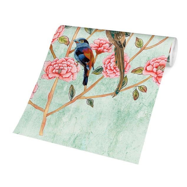 Wallpapers animals Chinoiserie Collage In Mint
